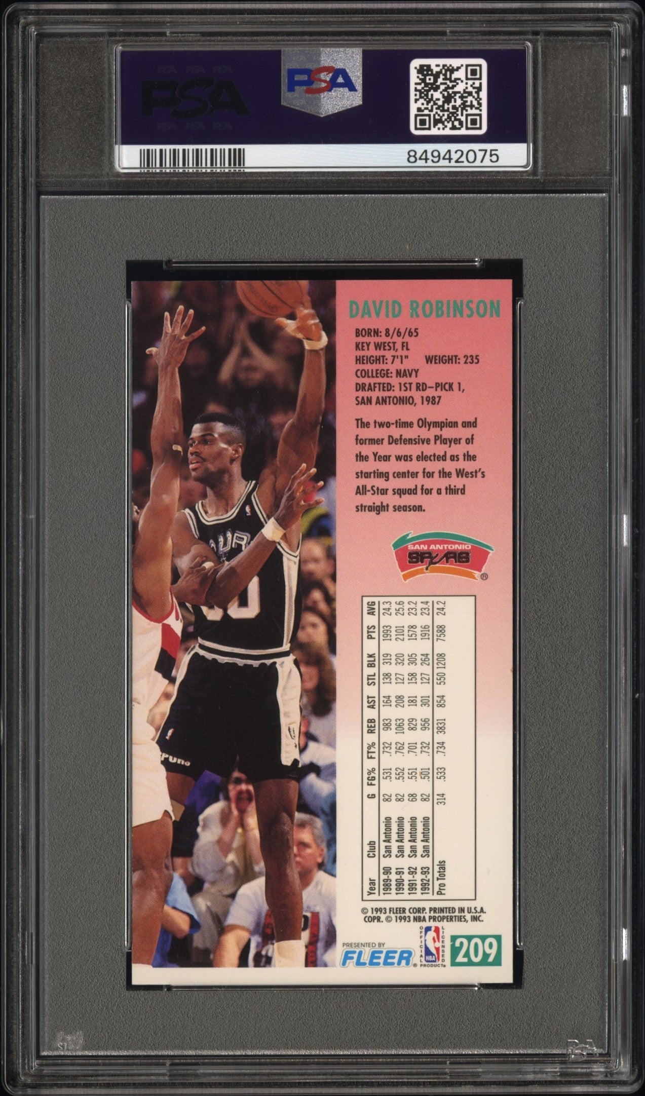 #209 David Robinson 1993 Fleer Jam Session 9 MT sports