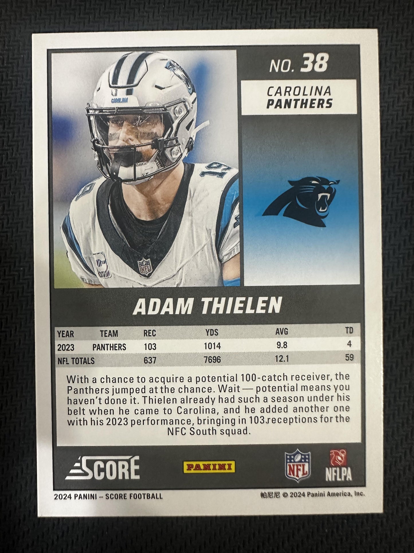 #38 Adam Thielen 2024 Score Carolina Panthers sports Extraterrestrial