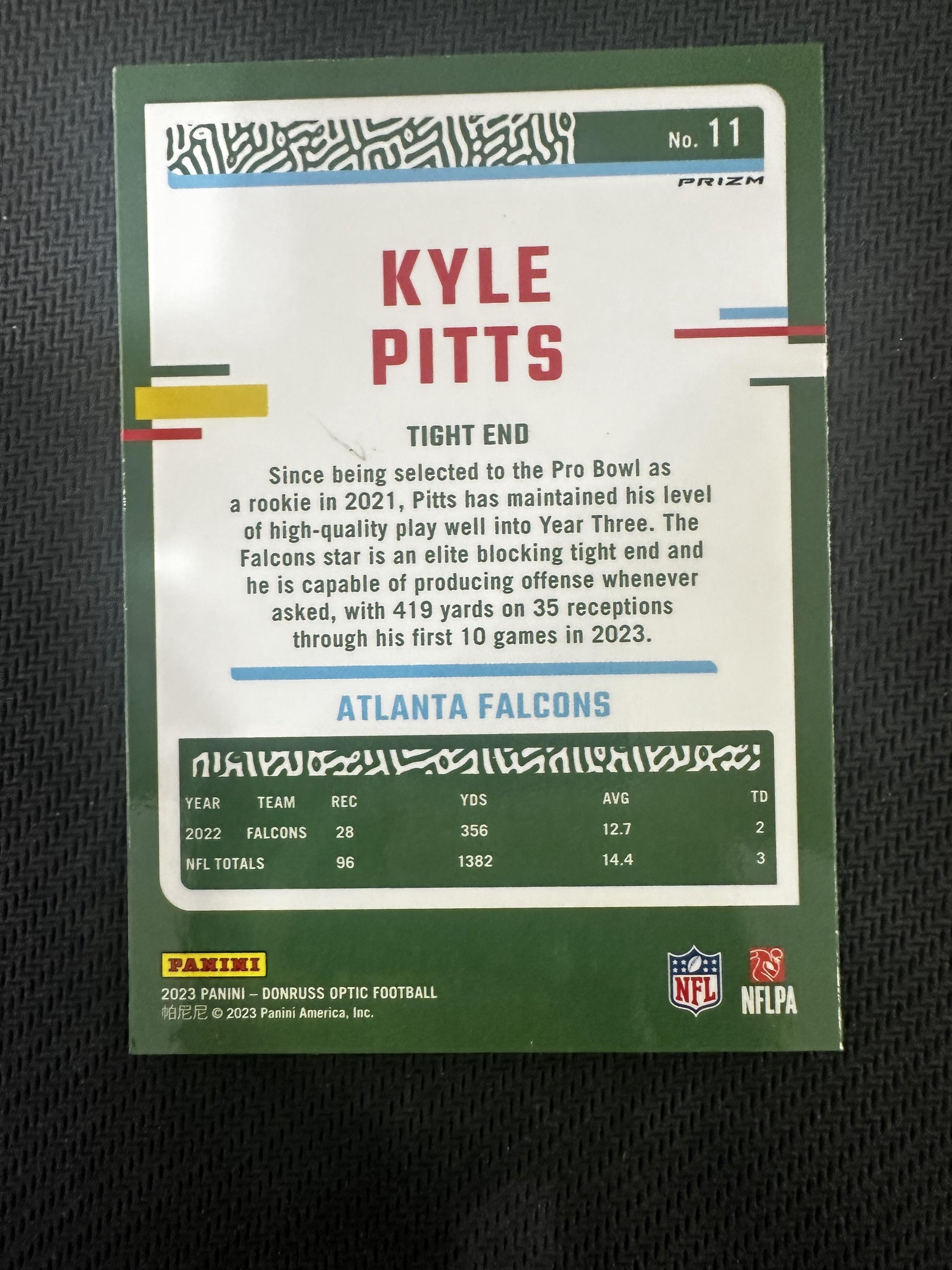 #11 Kyle Pitts 2023 Donruss Optic sports Fire