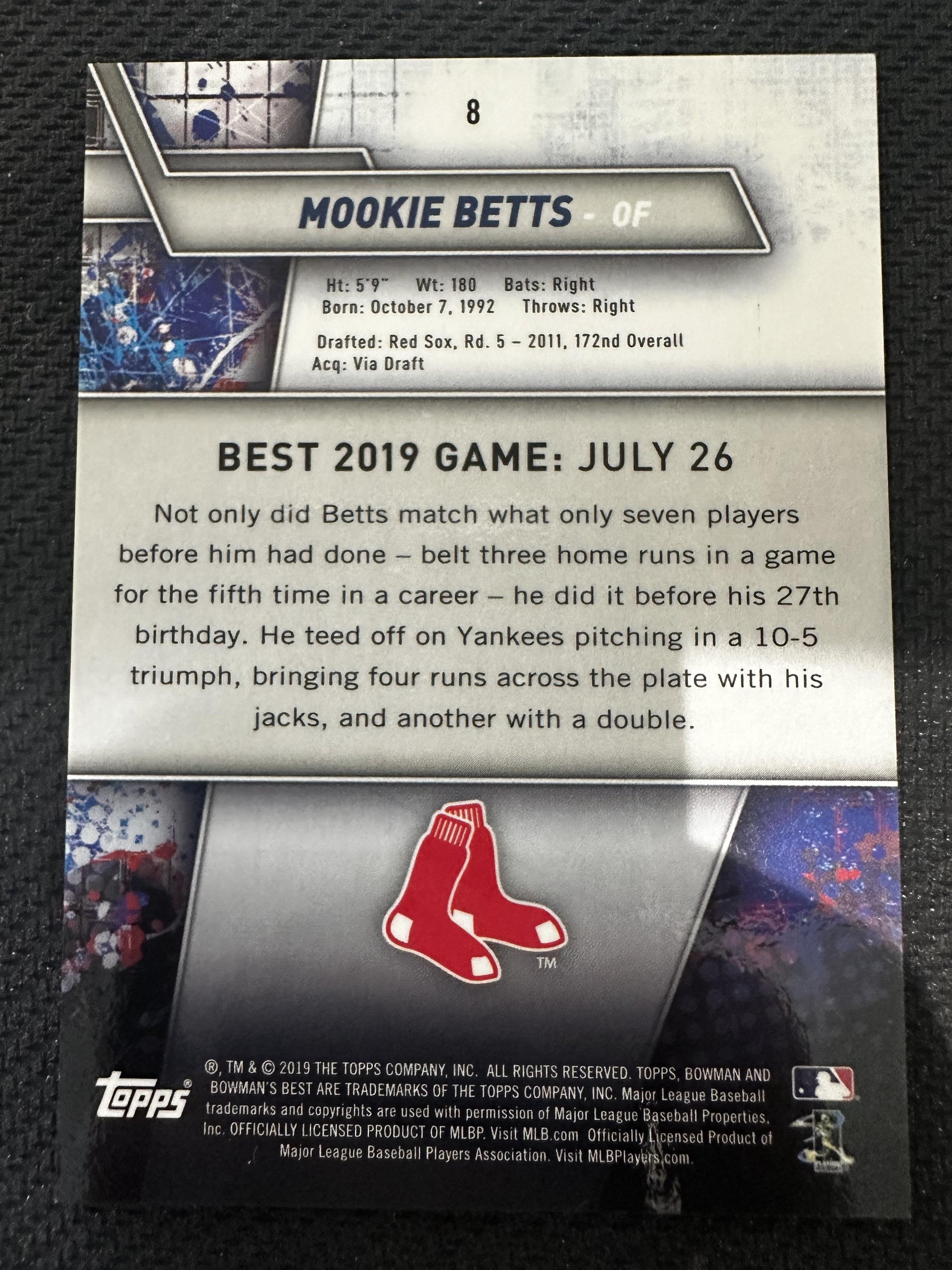 #8 Mookie Betts 2019 Bowman's Best SN #/99 Boston Red Sox sports Green Refractor