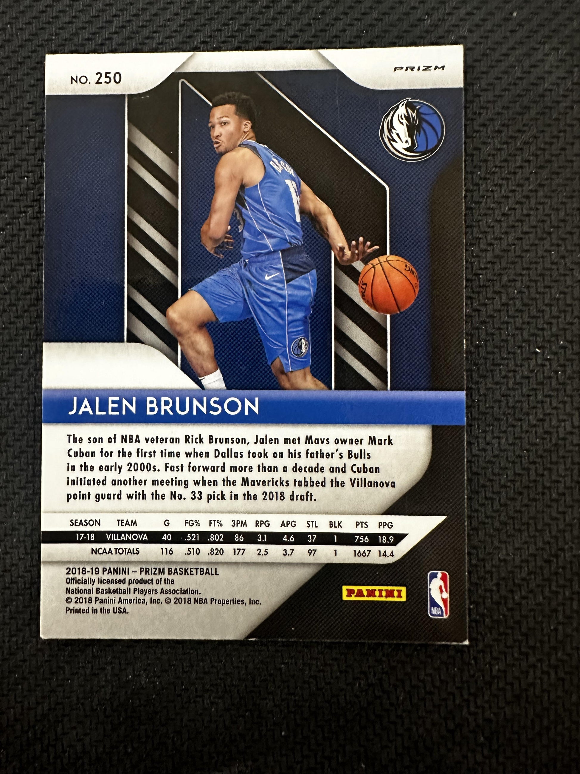 #250 Jalen Brunson 2018-19 Panini Prizm Mavericks Red White and Blue