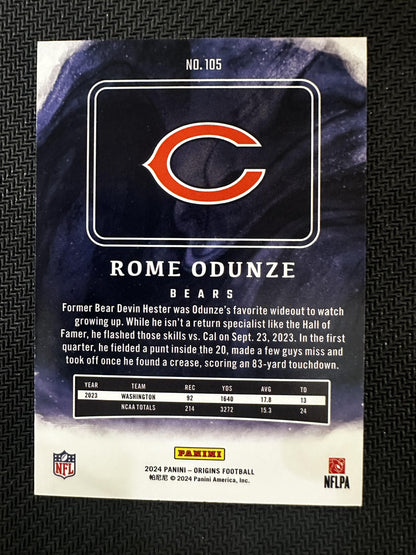 #105 Rome Odunze 2024 Panini Origins RC Rookie Chicago Bears sports