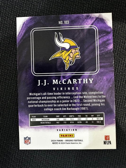 #103 J.J. McCarthy 2024 Panini Origins RC Rookie Minnesota Vikings sports