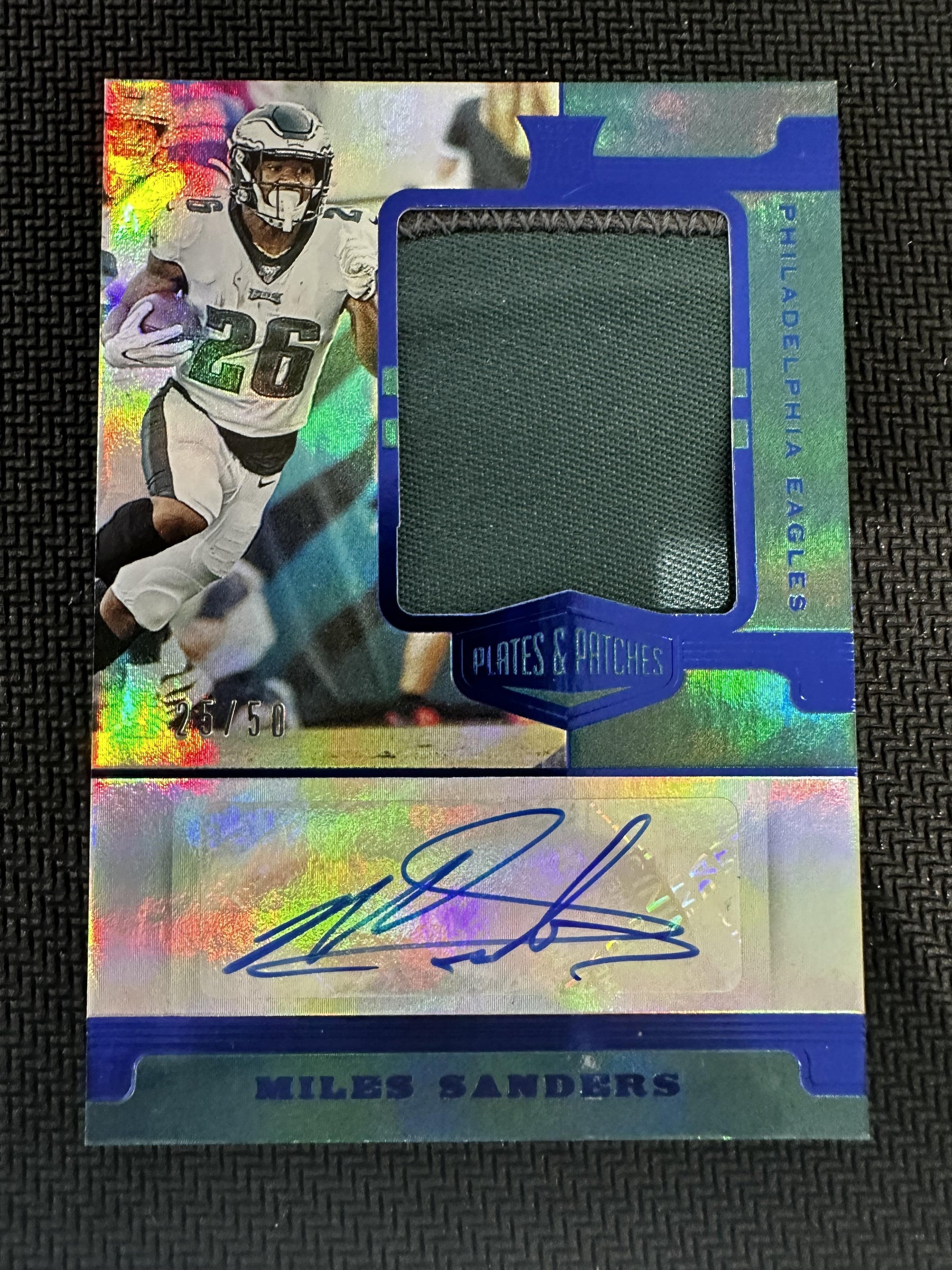 #RPA-MSA Miles Sanders 2019 Panini Plates & Patches /50 Eagles Patch Auto Blue