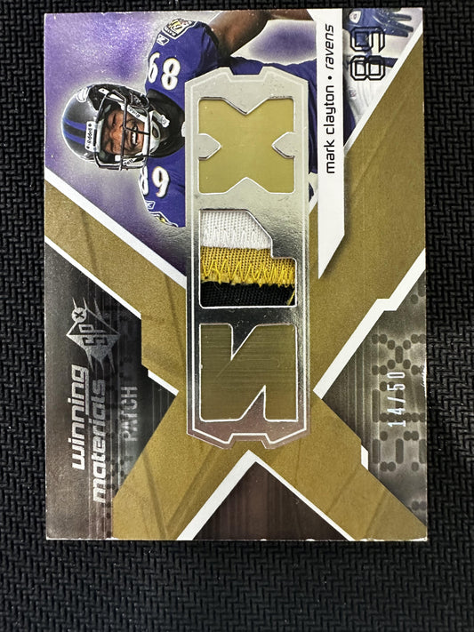 #WM-MC Mark Clayton 2008 SPx MEM,SN #/50 Ravens Winning Materials NFL Dual 50