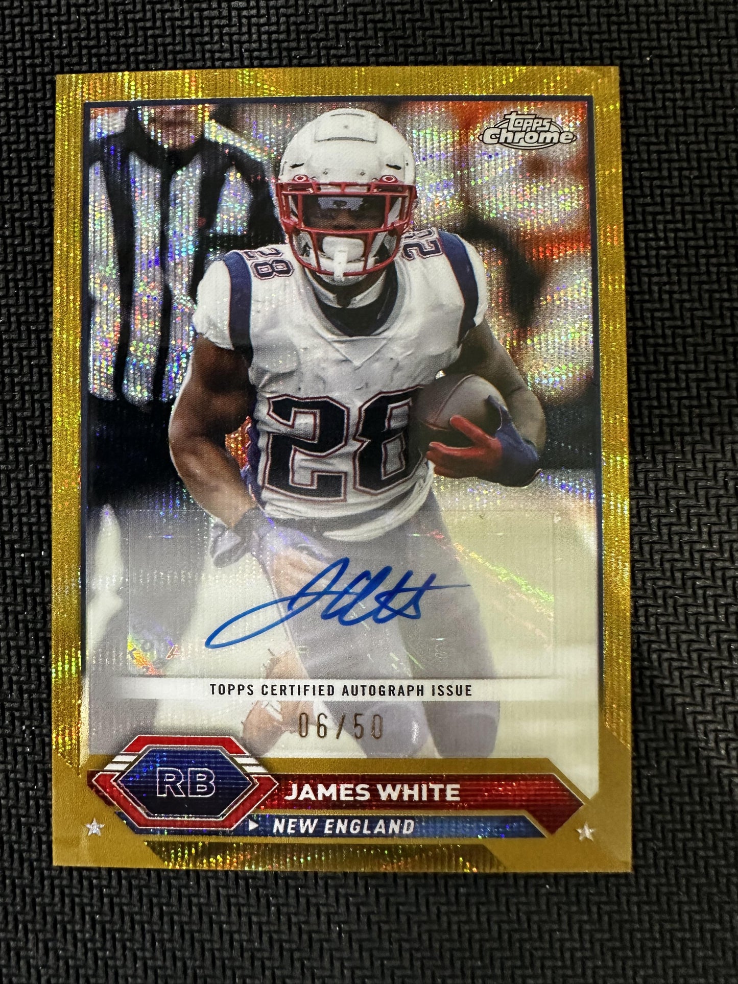 #TCA-JWH James White 2023 Composite /50 Patriots Topps Chrome Auto Gold