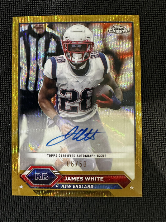 #TCA-JWH James White 2023 Composite /50 Patriots Topps Chrome Auto Gold