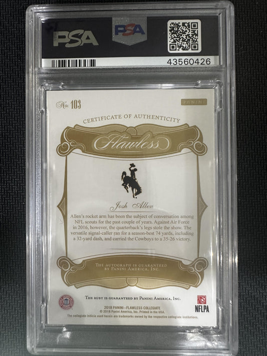 #103 Josh Allen 2018 Panini Flawless Collegiate Rookie Gems Signatures 9 Ruby