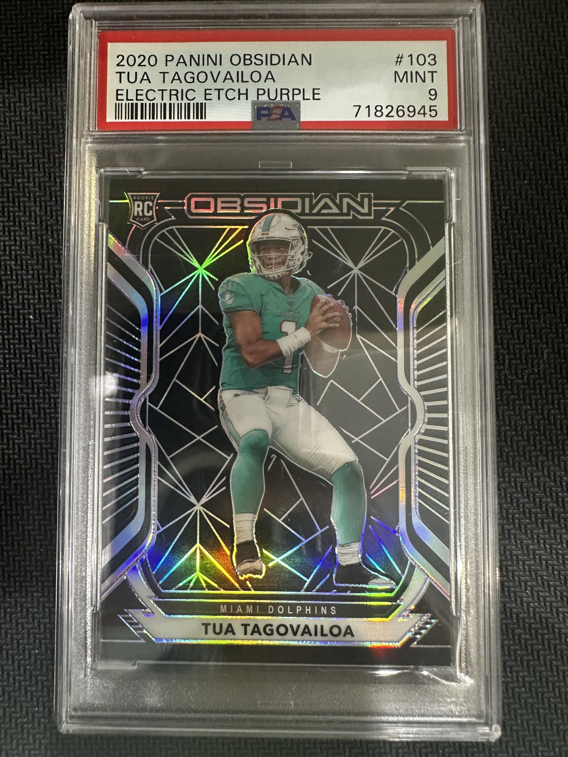 #103 Tua Tagovailoa 2020 Panini Obsidian /100 Dolphins Electric Etch Purple