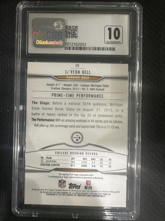 #108 Le'Veon Bell 2013 Topps Prime Rookie Auto /50 8.5 Steelers Copper Rainbow