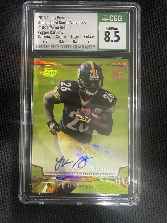 #108 Le'Veon Bell 2013 Topps Prime Rookie Auto /50 8.5 Steelers Copper Rainbow