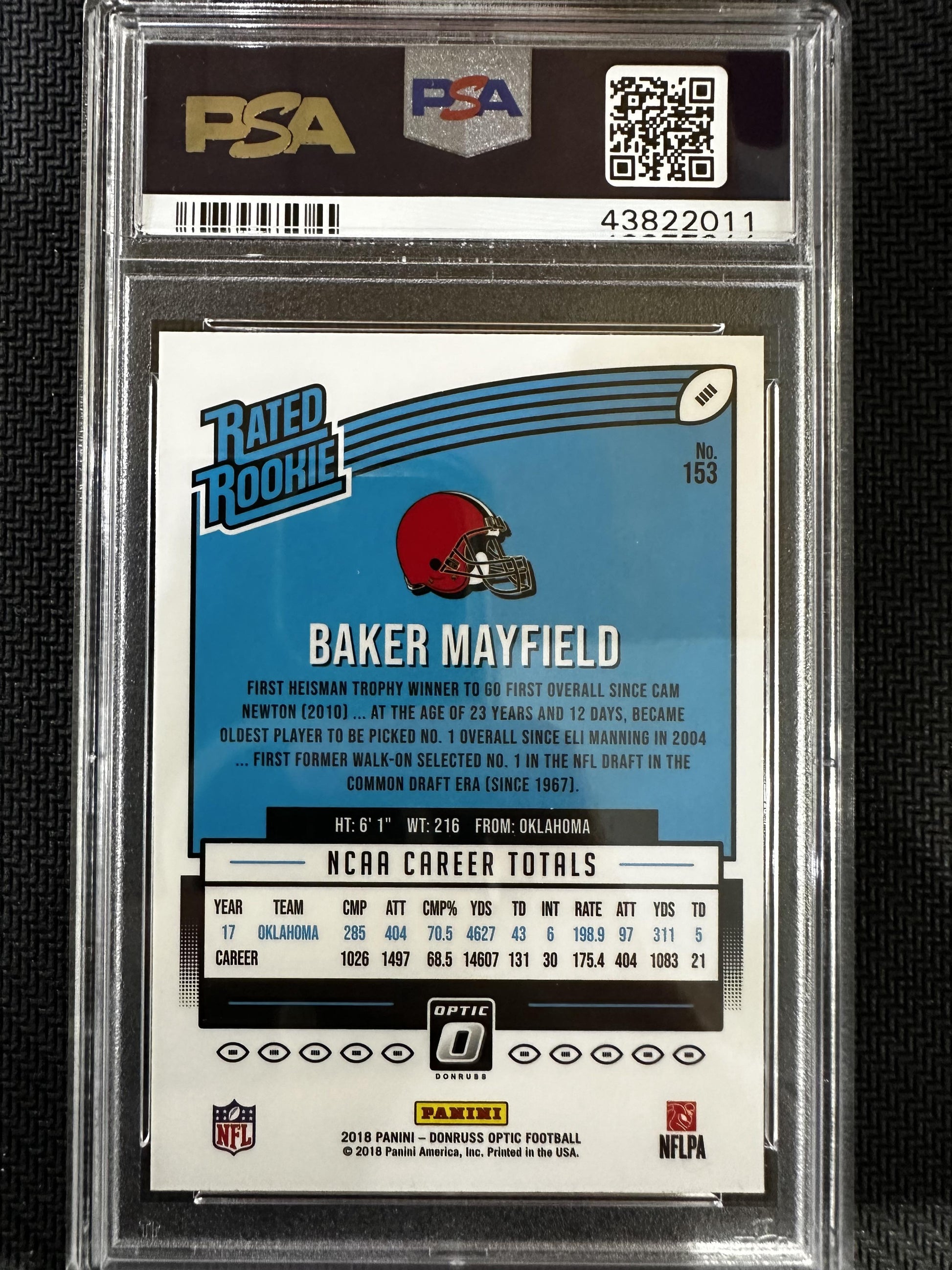 #153 Baker Mayfield 2018 Panini Donruss Optic 9 MT sports