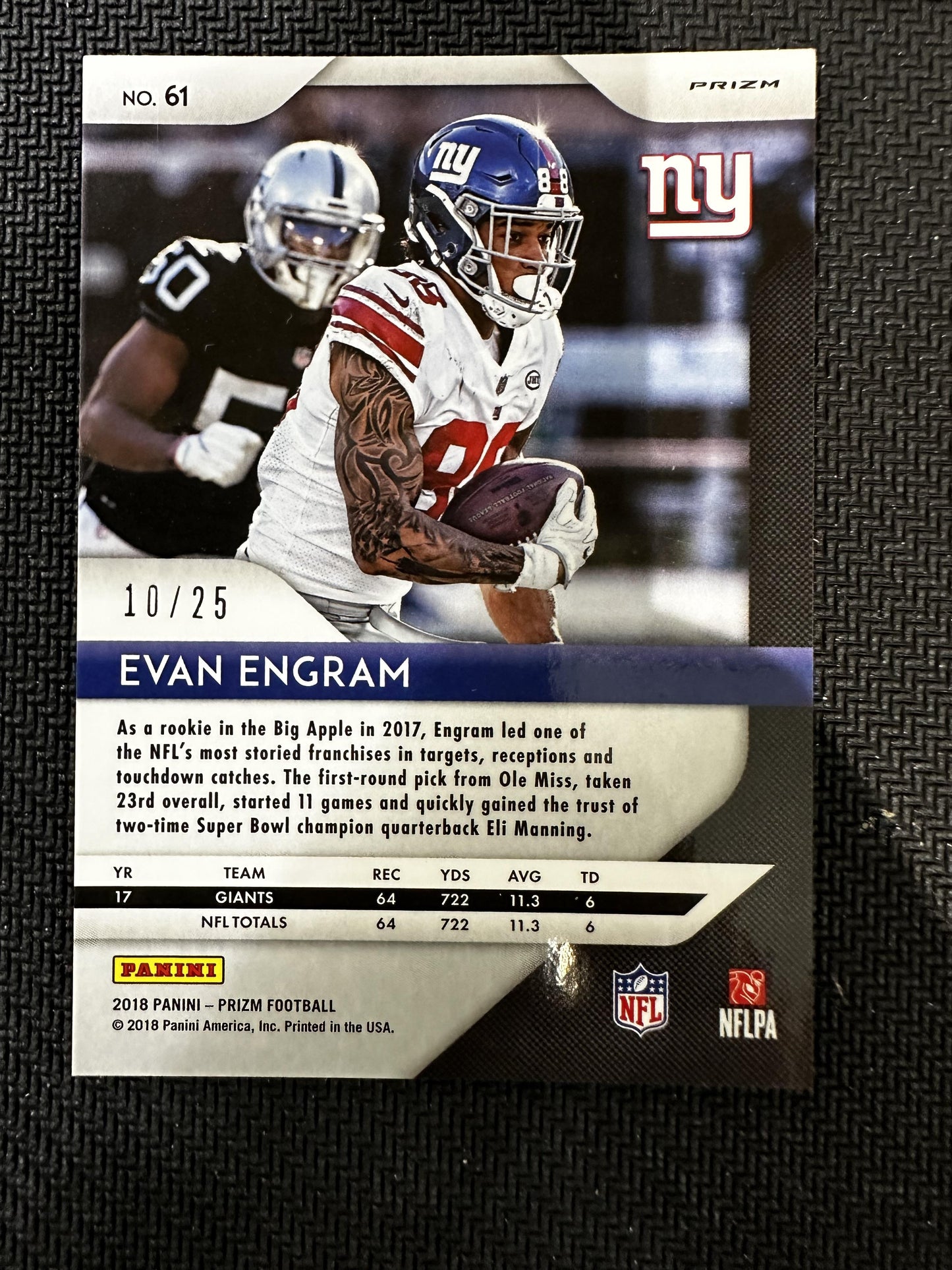 #61 Evan Engram 2018 Panini Prizm SN #/25 New York Giants sports Prizm Camo