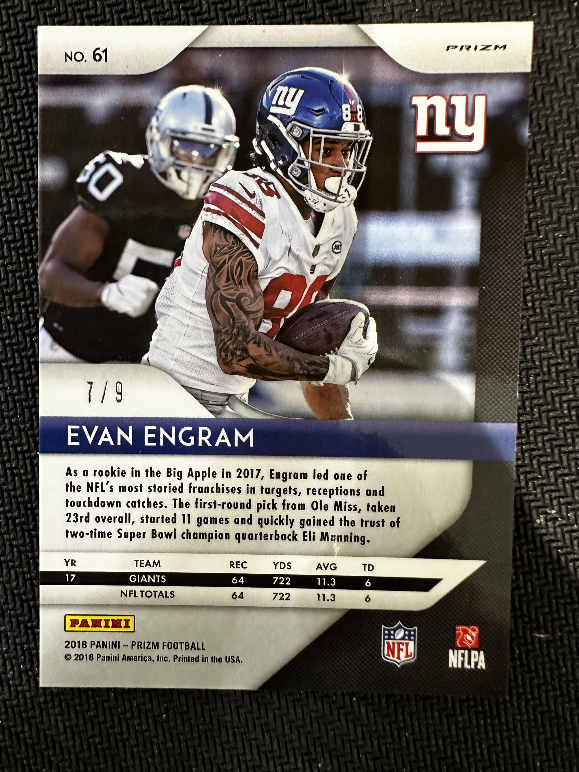 #61 Evan Engram 2018 Panini Prizm SN #/9 New York Giants Blue Shimmer