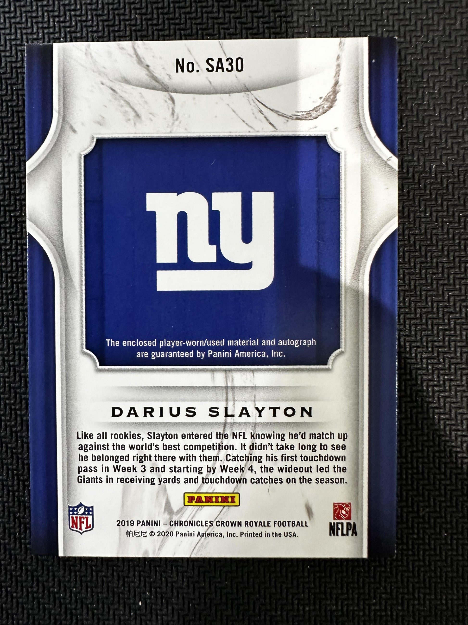 #SA30 Darius Slayton 2019 Panini Chronicles /25 Giants Crown Royale Auto