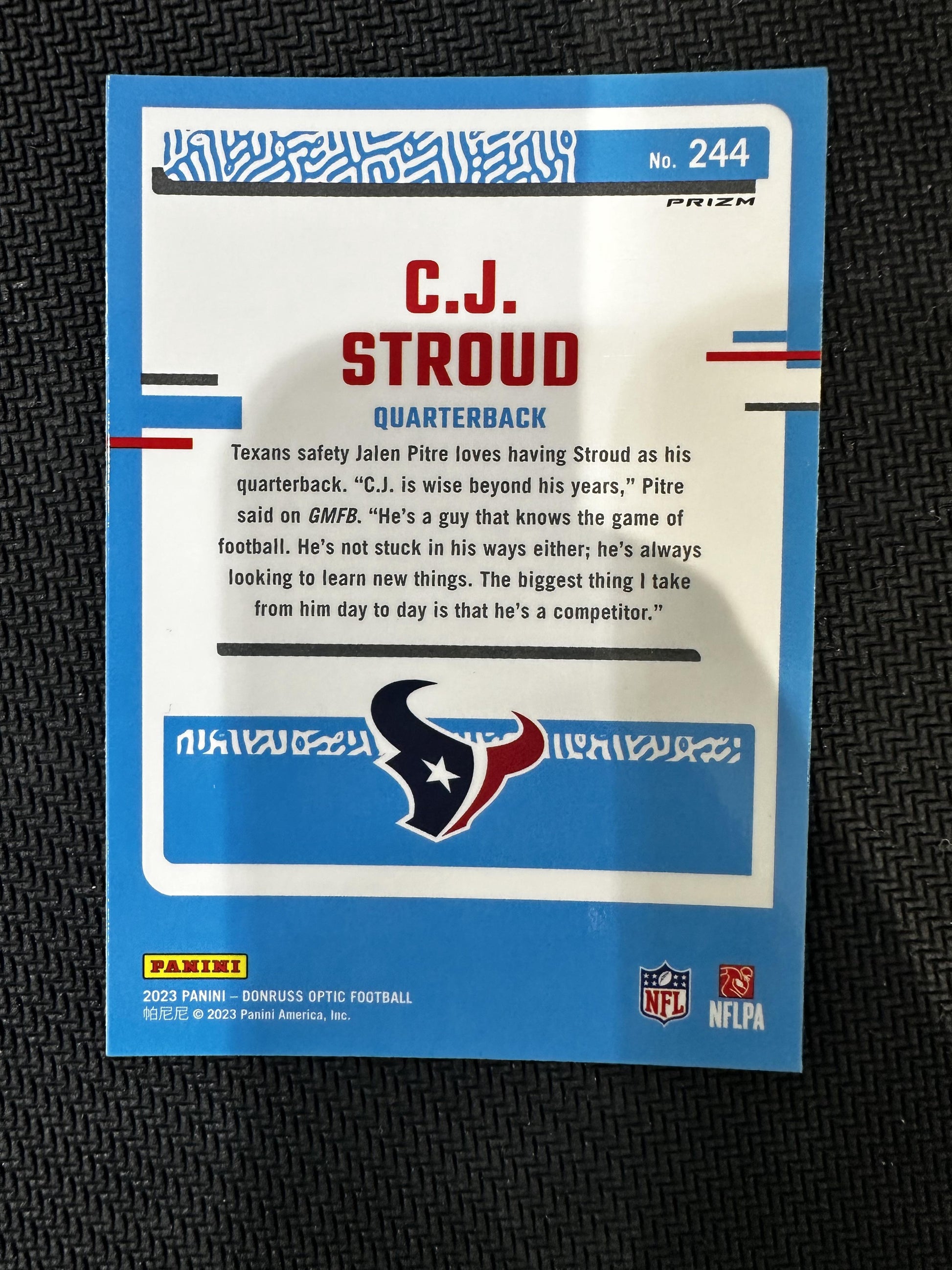 #244 C.J. Stroud 2023 Donruss Optic sports Blue Scope