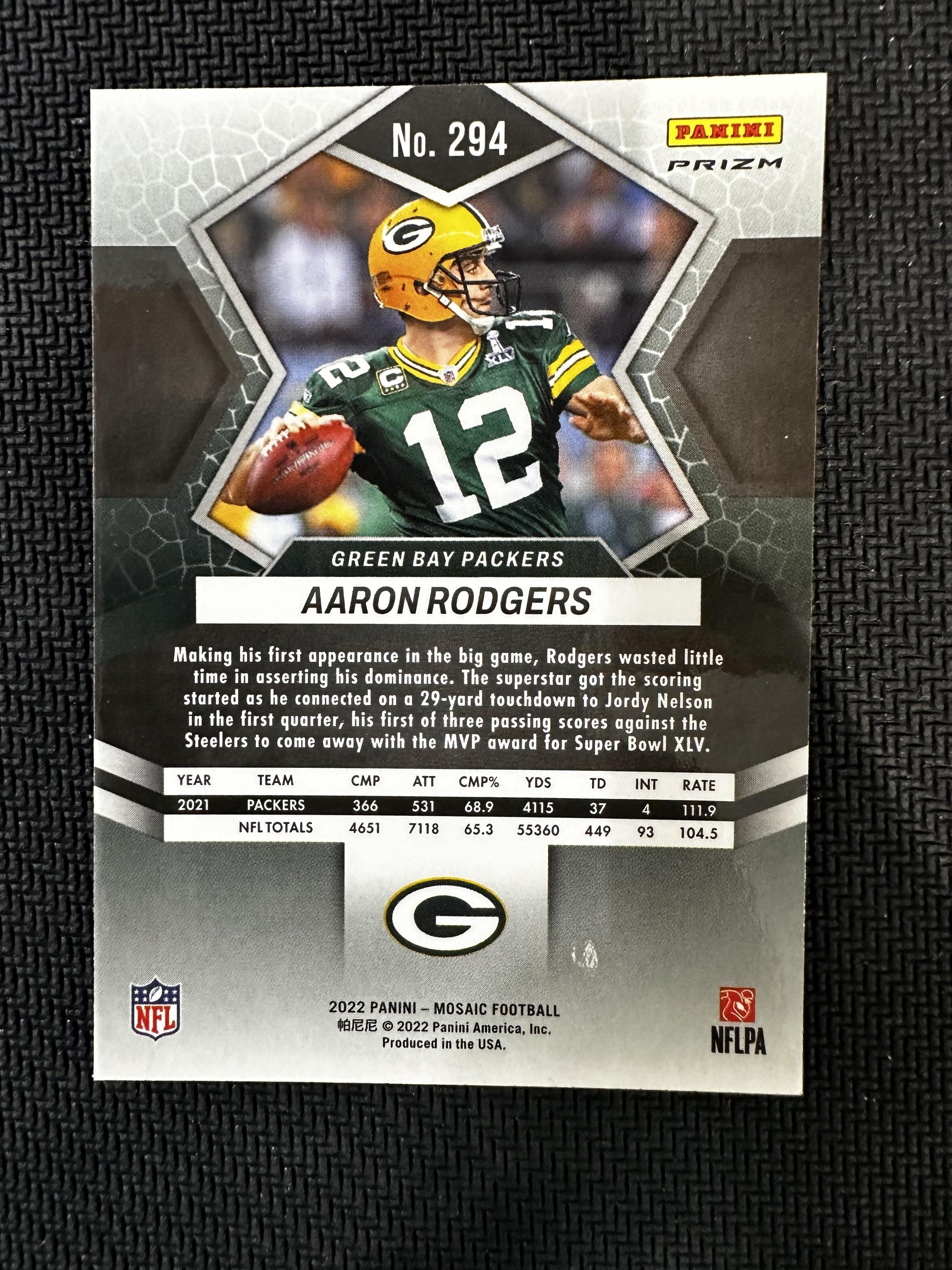 #294 Aaron Rodgers 2022 Panini Mosaic Green Bay Packers sports Sparkle Red