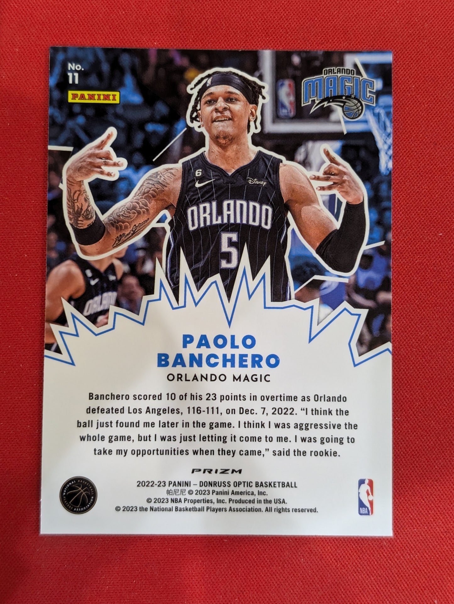 #11 Paolo Banchero 2022-23 Donruss Optic Orlando Magic sports My House Purple