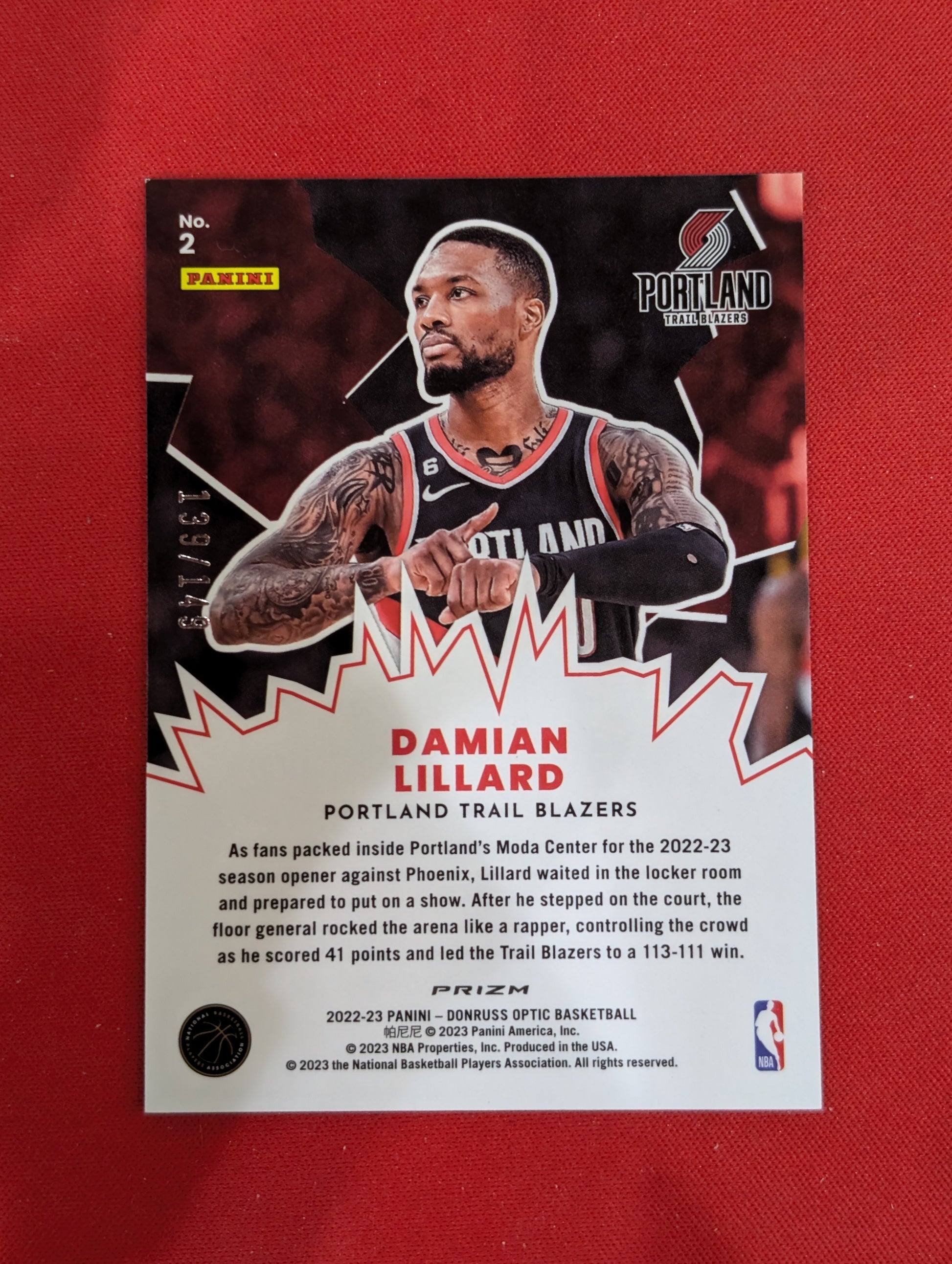 #2 Damian Lillard 2022-23 Donruss Optic /149 Trail Blazers My House Lime Green