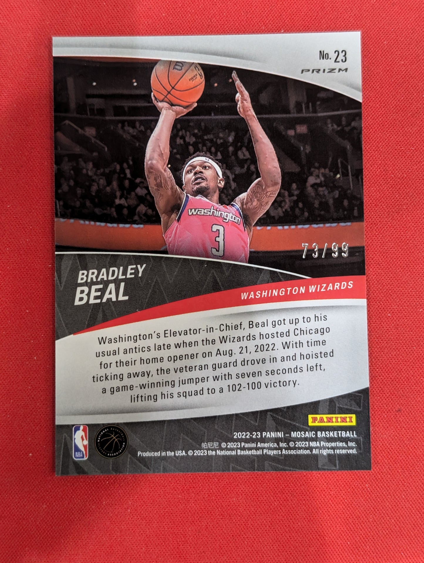 #23 Bradley Beal 2022-23 Panini Mosaic /99 Wizards Elevate Reactive Blue