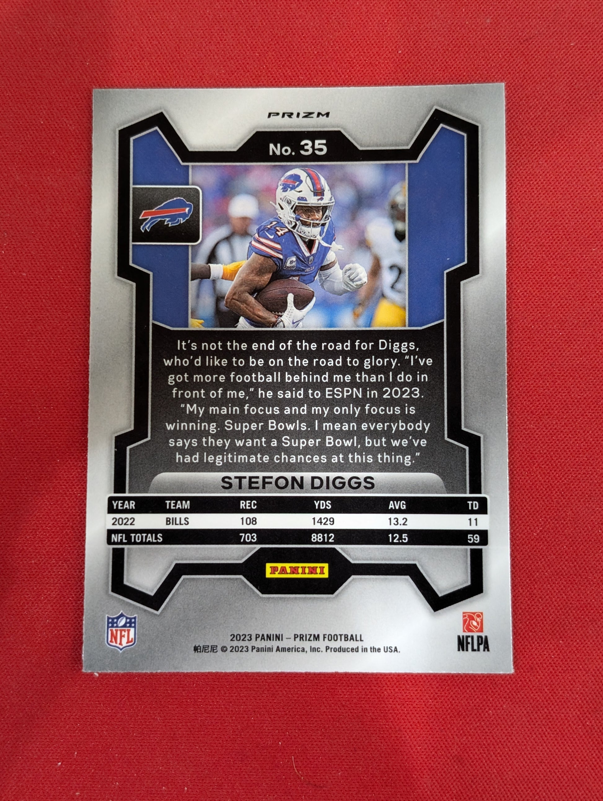 #35 Stefon Diggs 2023 Panini Prizm Buffalo Bills sports Black and White Checker