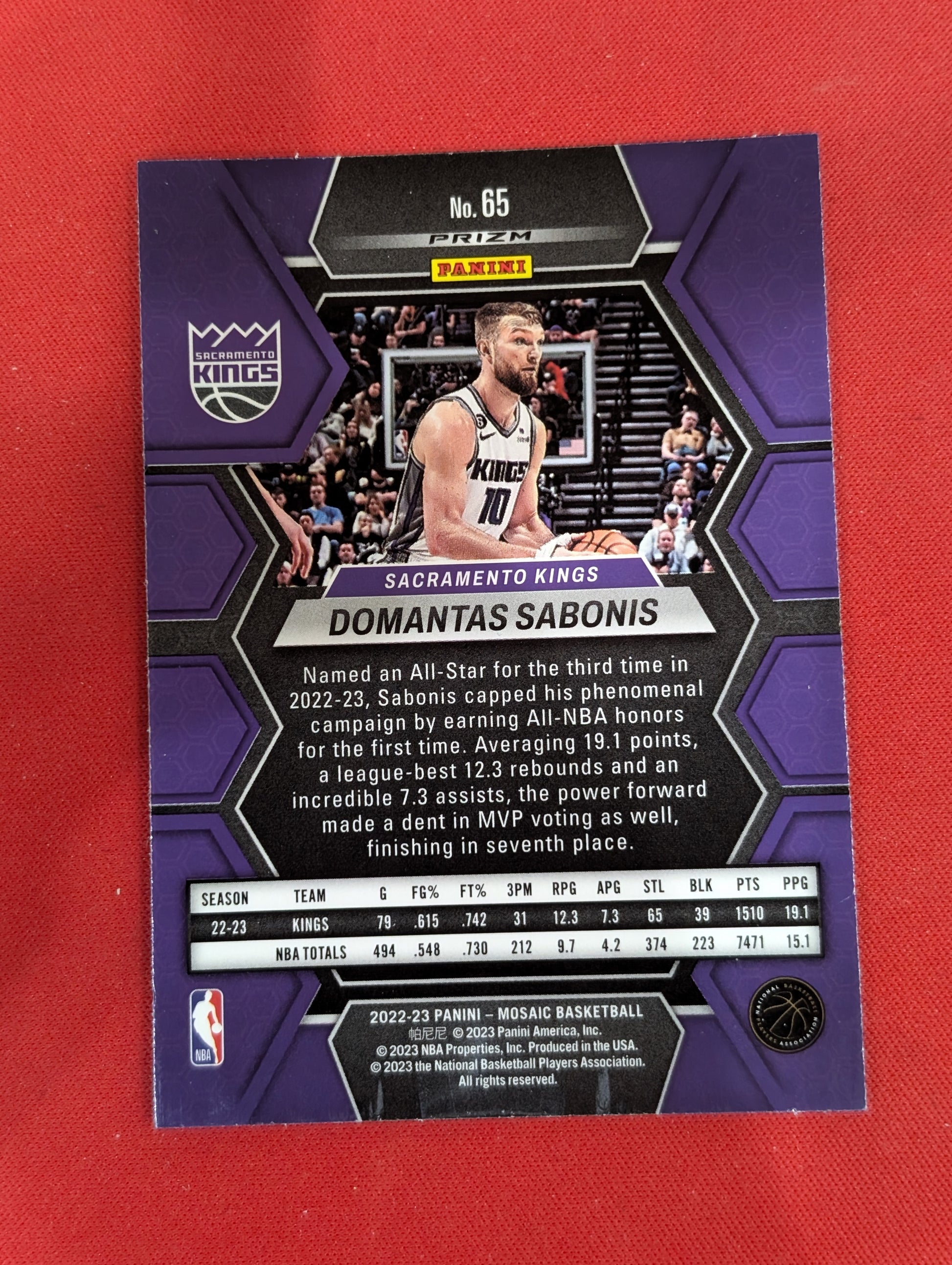 #65 Domantas Sabonis 2022-23 Panini Mosaic Sacramento Kings sports Genesis