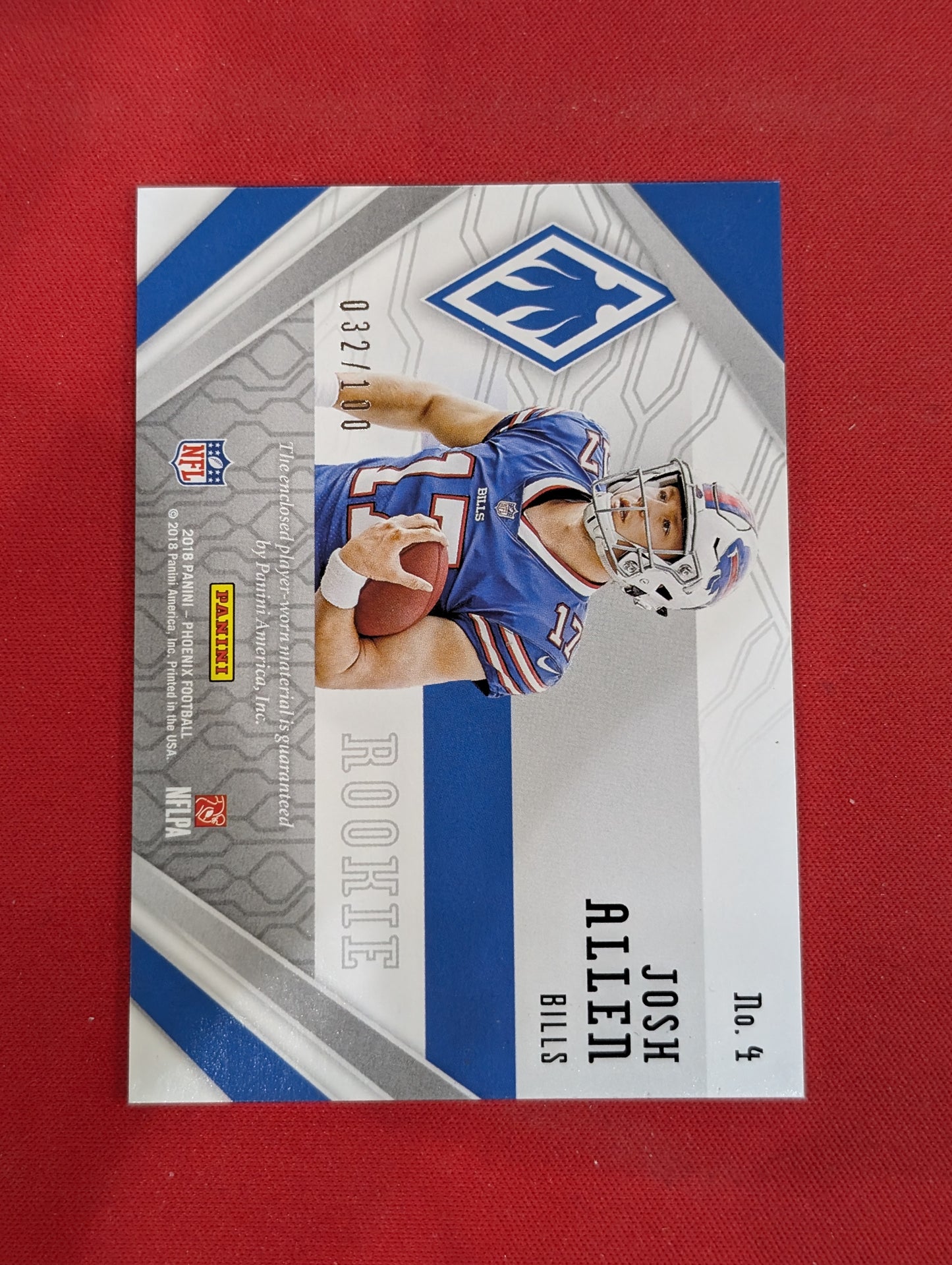 #4 Josh Allen 2018 Panini Phoenix SN,MEM #/100 Buffalo Bills RPS Memorabilia