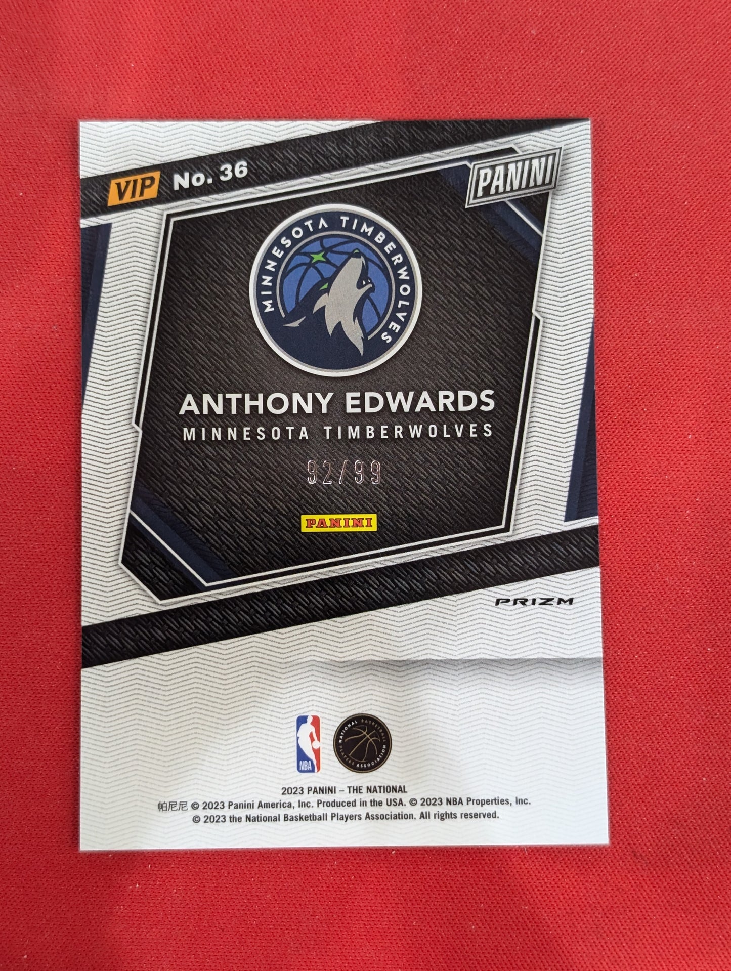 #36 Anthony Edwards 2023 Panini National VIP /99 Timberwolves Green Sparkle