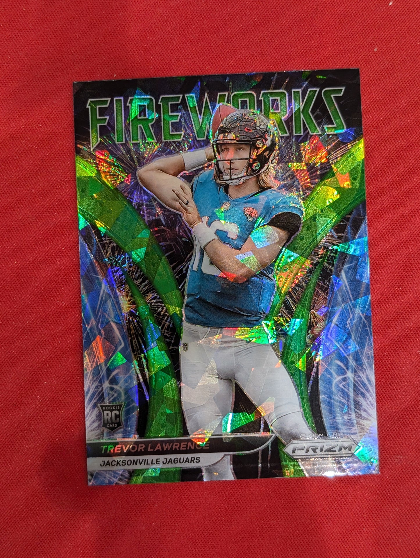 #F-21 Trevor Lawrence 2021 Panini Prizm Jaguars Fireworks Prizms Green