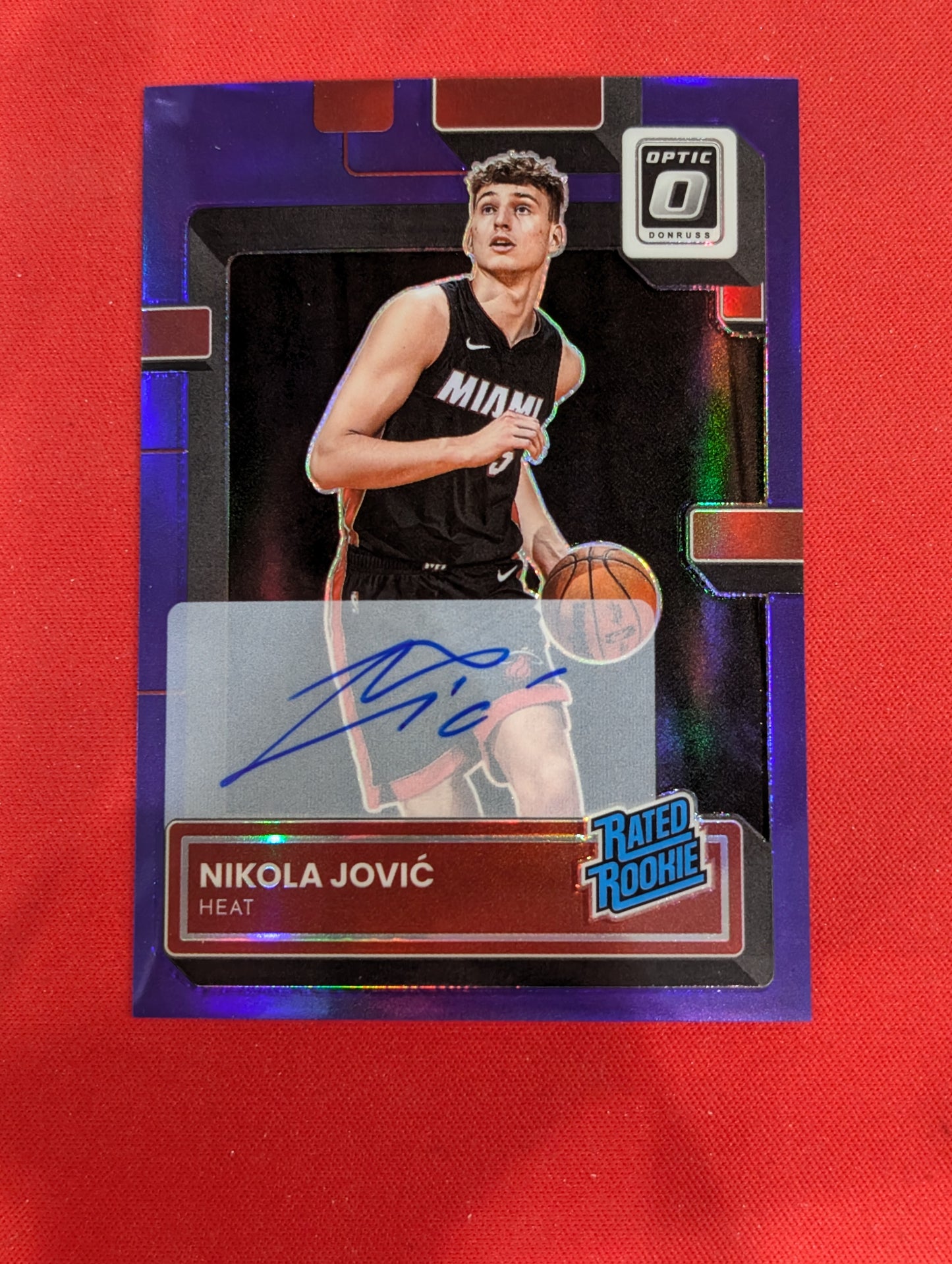 #224 Nikola Jovic 2022-23 Donruss Optic AU Auto Miami Heat Signatures Purple