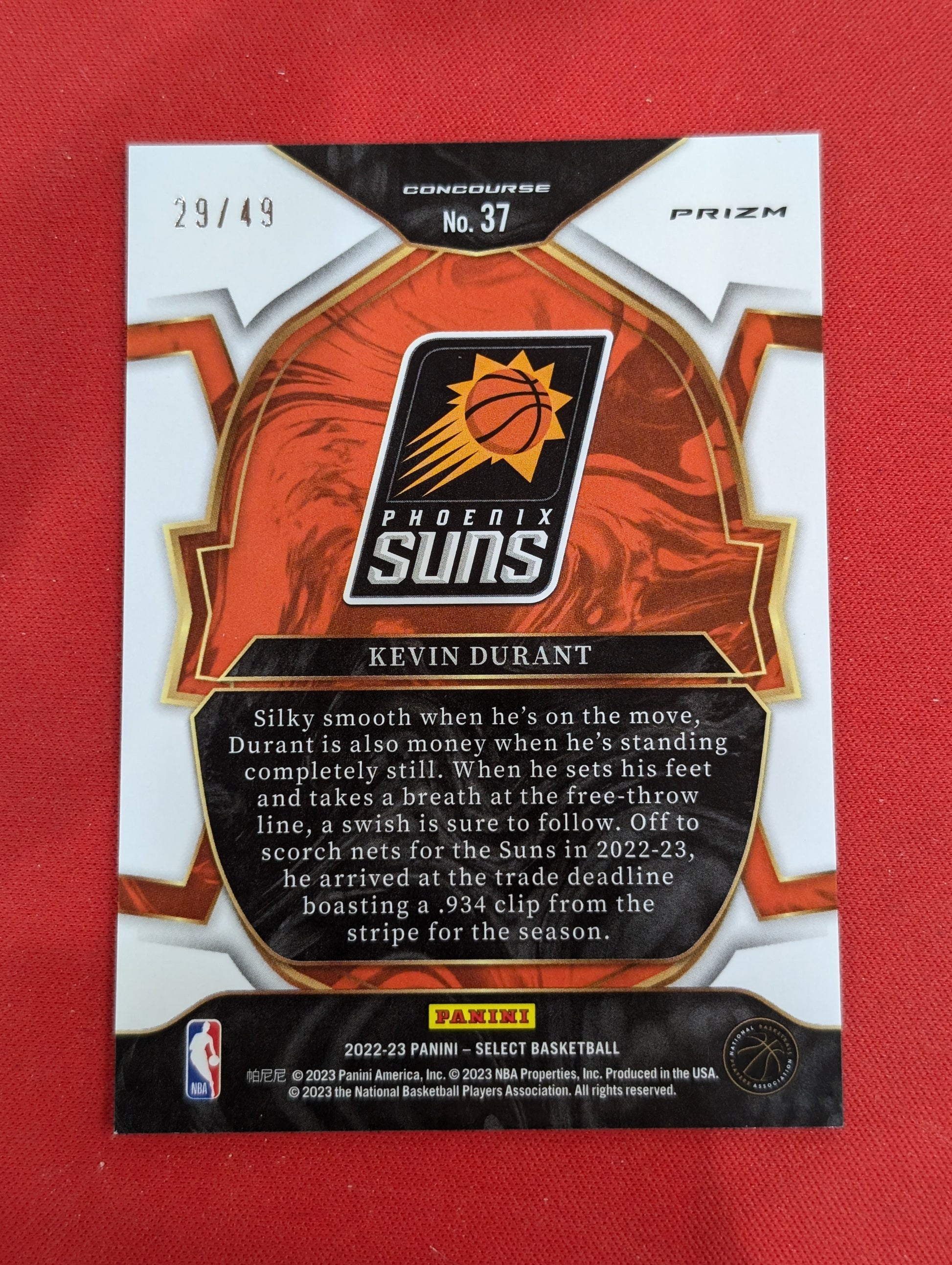 #37 Kevin Durant 2022-23 Panini Select SN #/49 Phoenix Suns Teal White Pink