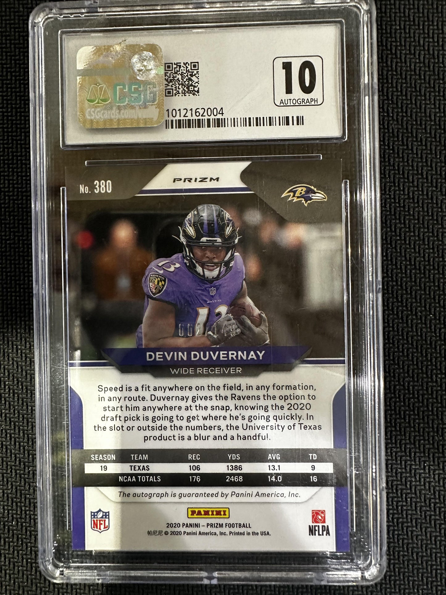 #380 Devin Duvernay 2020 Panini Prizm /149 Baltimore Raven Autographs Red Wave