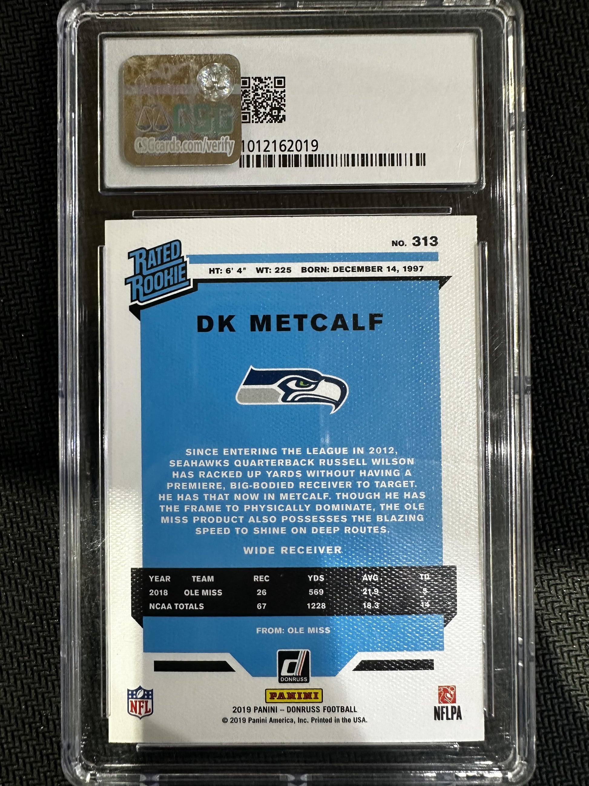 #313 DK Metcalf 2019 Donruss RC Rookie 9 Seattle Seahawks Rated Rookies Canvas