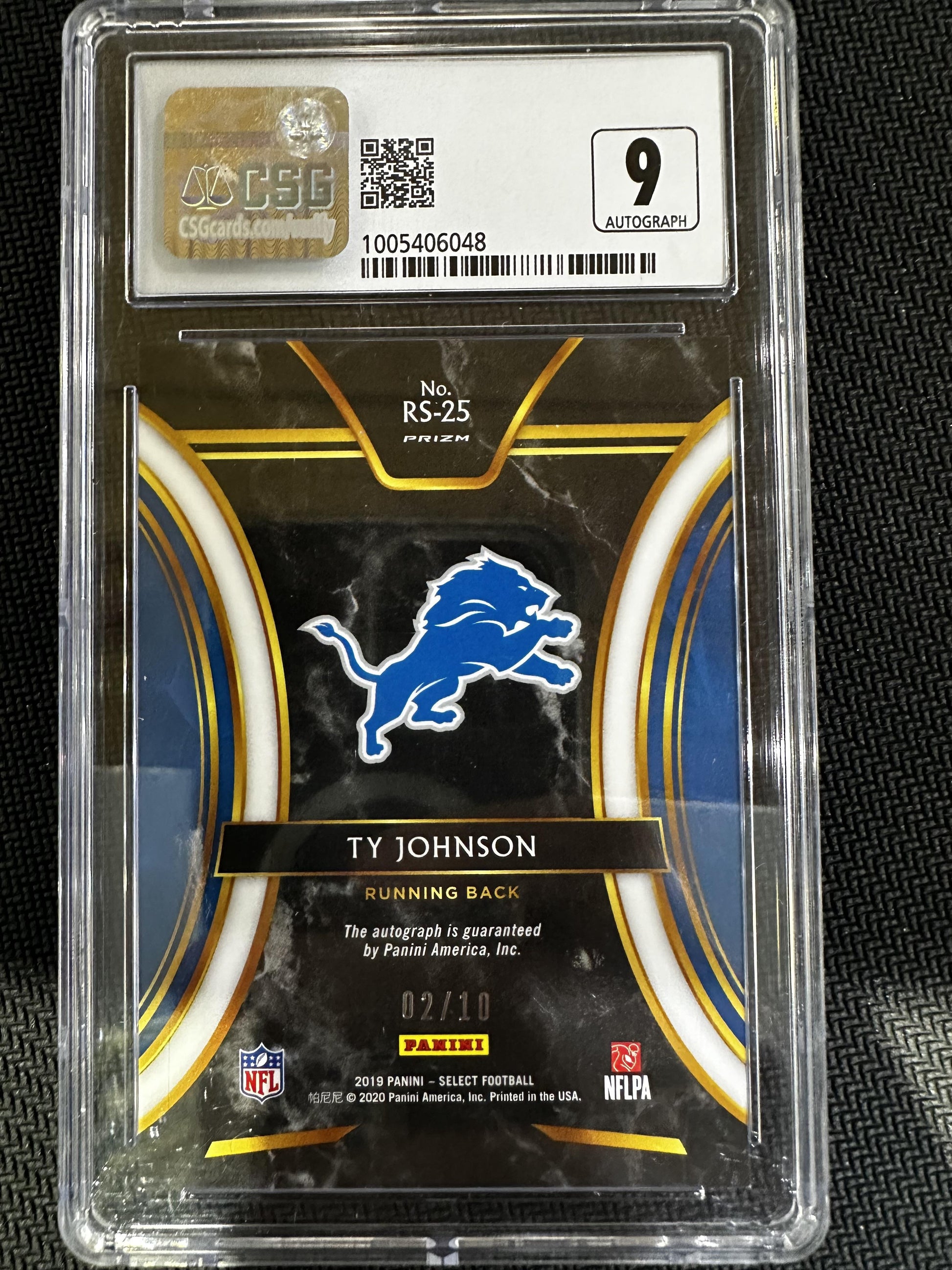 #RS-25 Ty Johnson 2019 Panini Select /10 9 Lions Rookie Signatures Gold Prizm