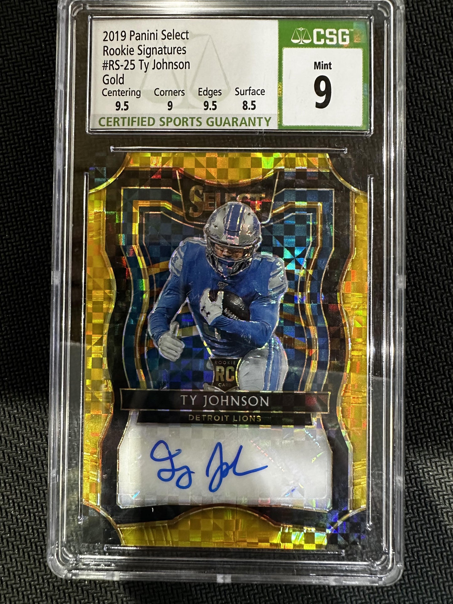 #RS-25 Ty Johnson 2019 Panini Select /10 9 Lions Rookie Signatures Gold Prizm