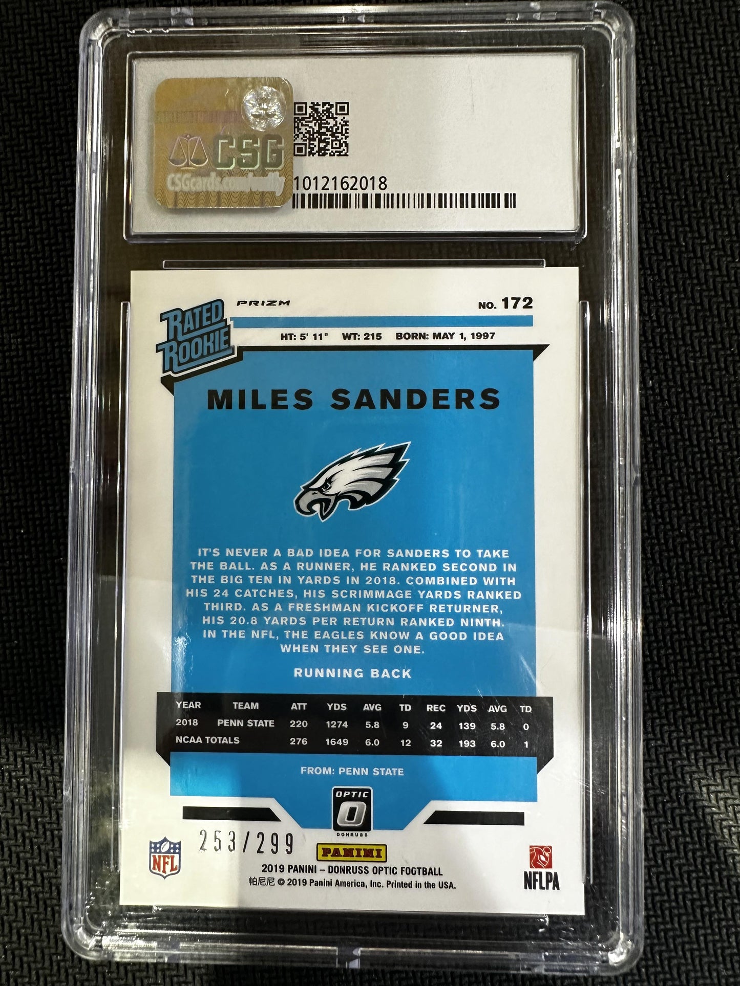 #172 Miles Sanders 2019 Donruss Optic /299 8.5 Philadelphia Eagles Aqua