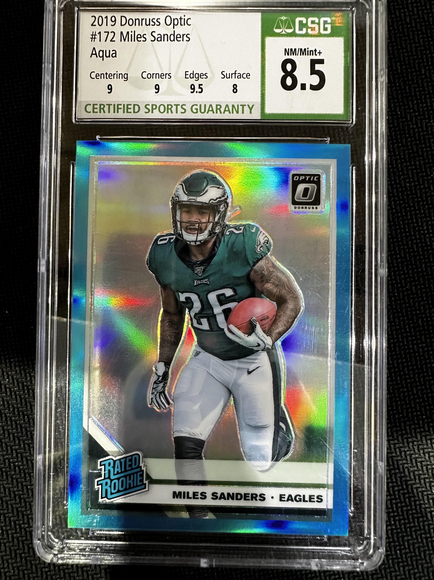 #172 Miles Sanders 2019 Donruss Optic /299 8.5 Philadelphia Eagles Aqua