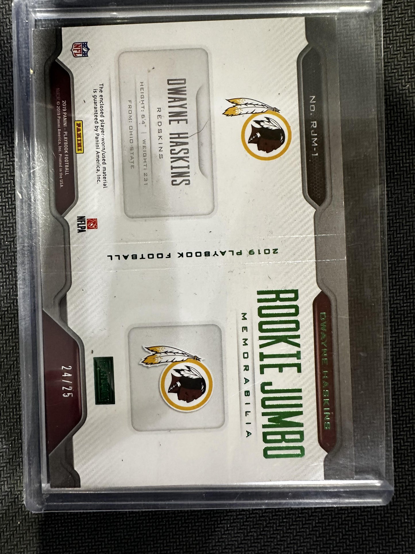 #RJM-1 Dwayne Haskins 2019 Panini Playbook /25 Redskins Rookie Jumbo Memorabilia