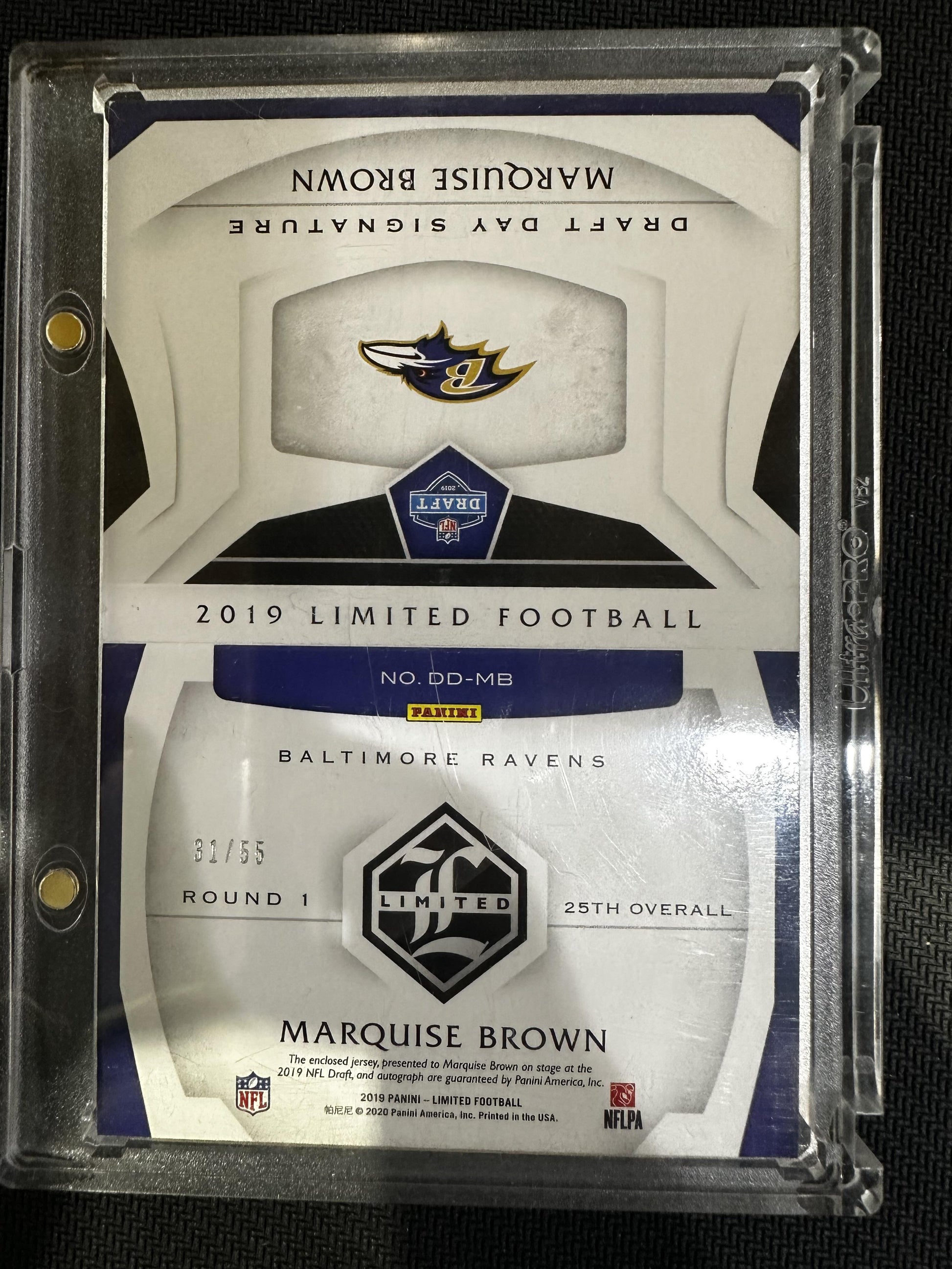 #DD-MB Marquise Brown 2019 Panini Limited Auto /55 Ravens Draft Day Booklet