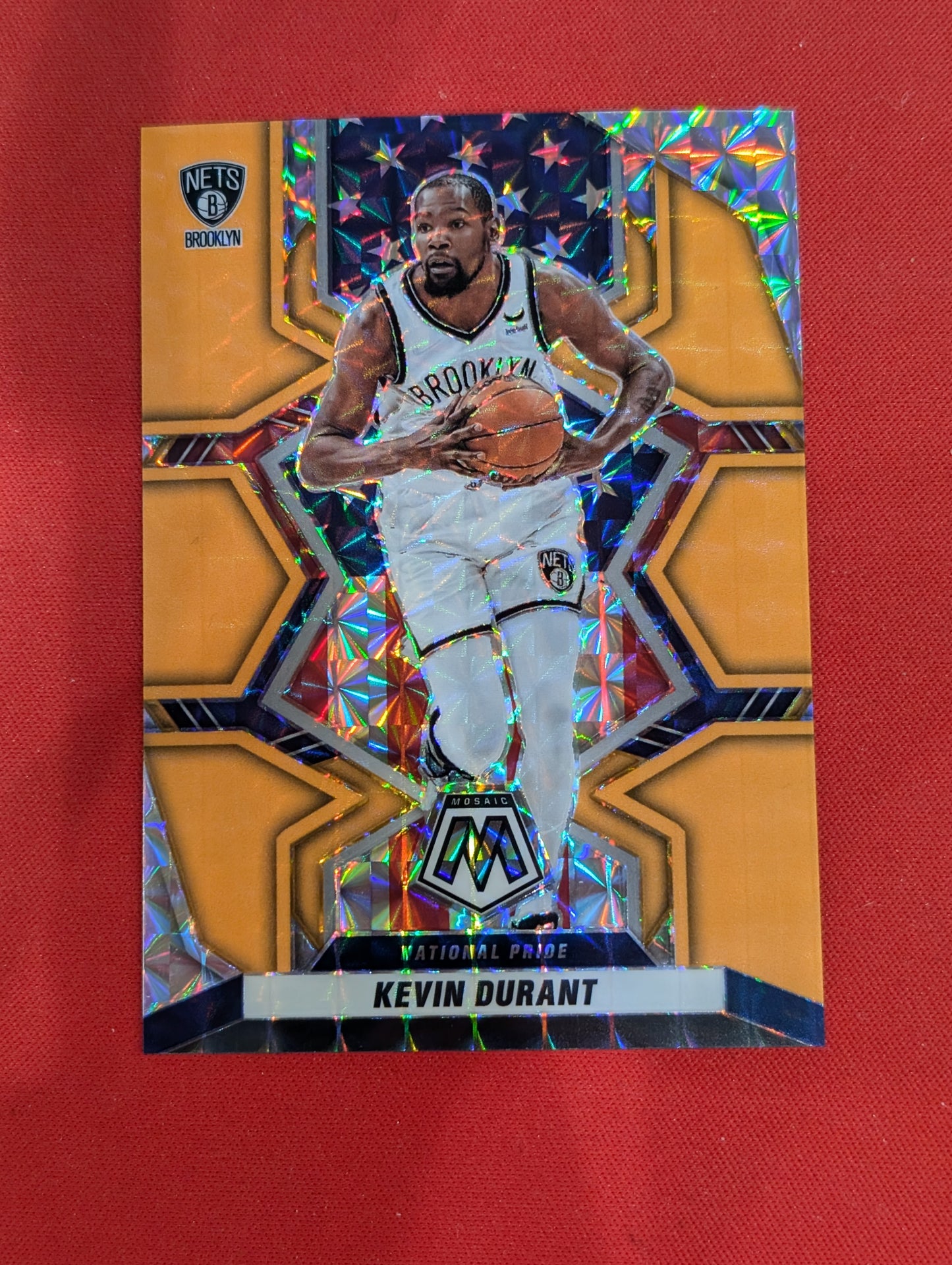 #248 Kevin Durant 2021-22 Panini Mosaic SN #/25 Brooklyn Nets Orange Fluorescent