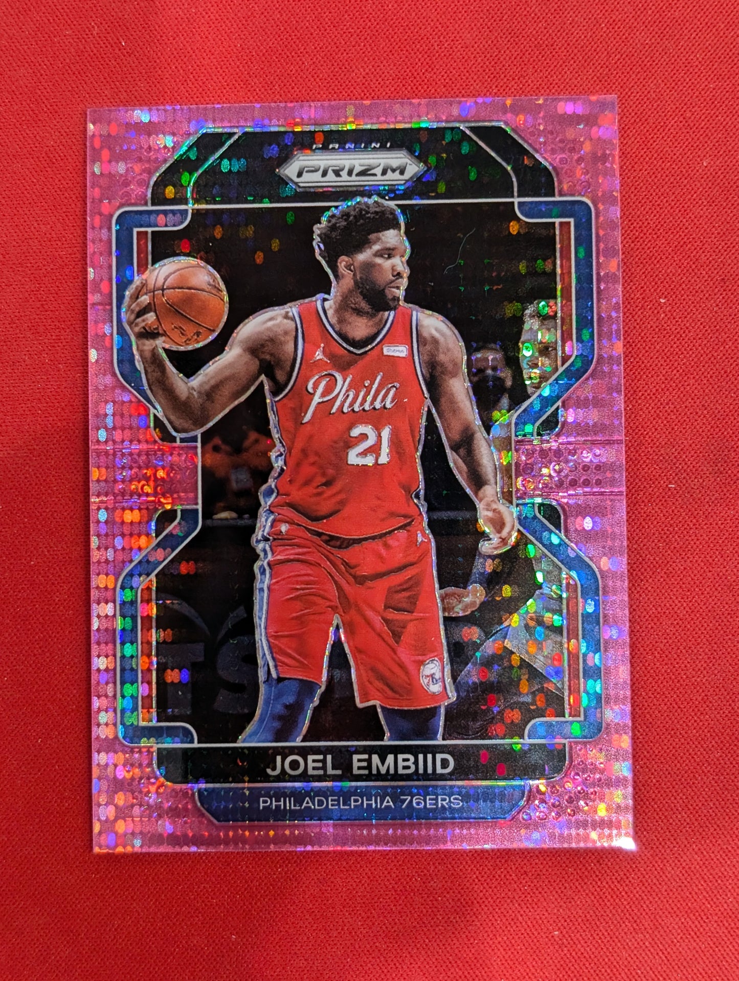 #176 Joel Embiid 2021-22 Panini Prizm SN #/42 Philadelphia 76ers Pink Pulsar