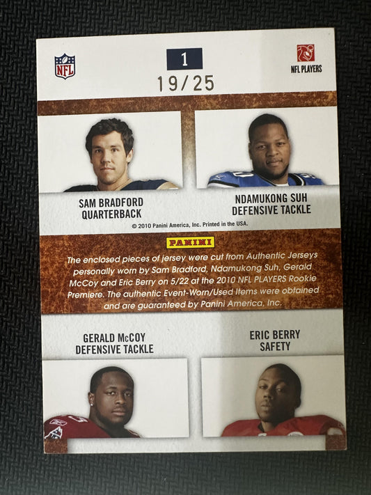 #1 Bradford/Suh/ McCoy/Berry 2010 Panini Gridiron Gear /25 Quad