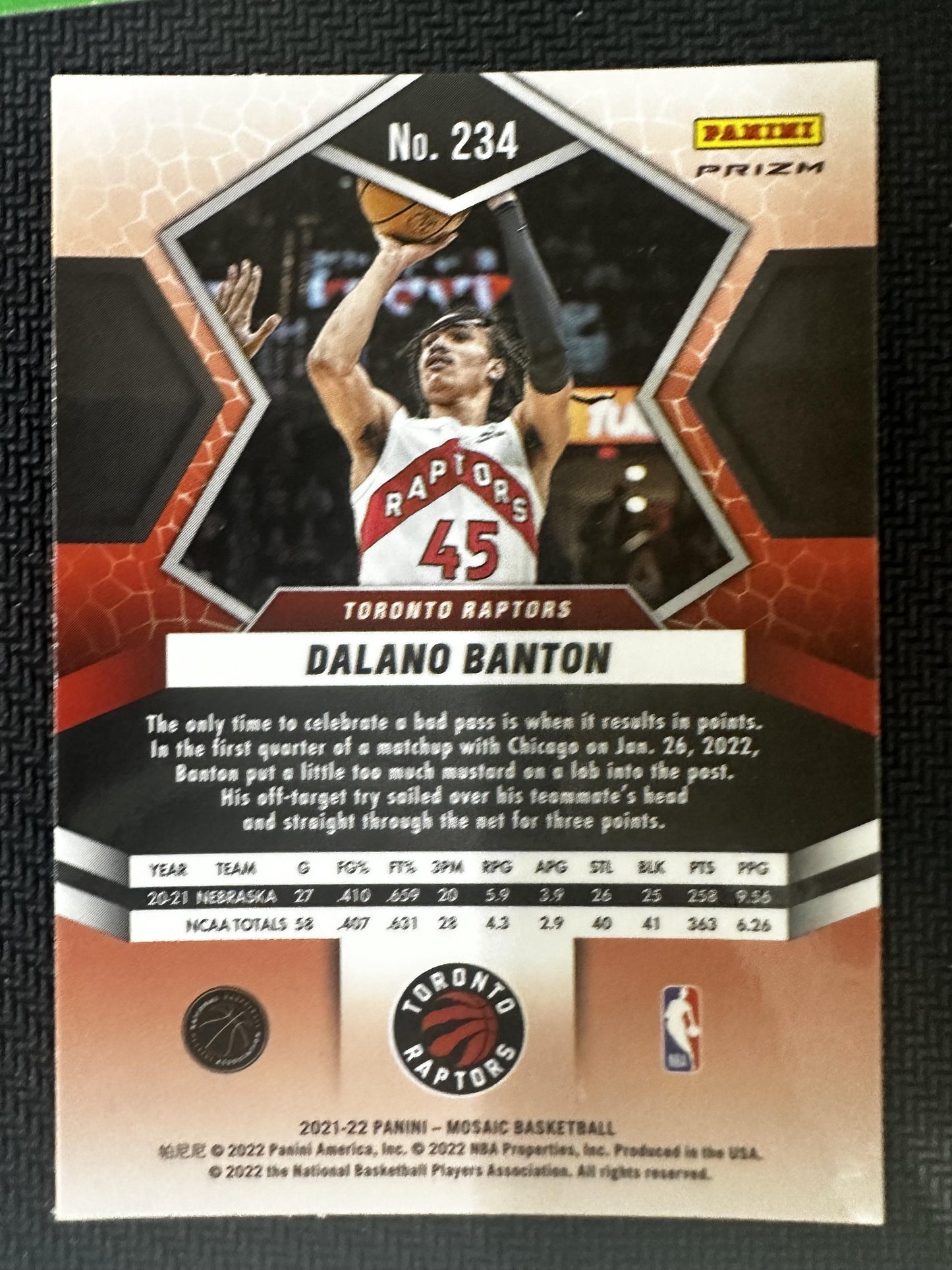 #234 Dalano Banton 2021-22 Panini Mosaic Toronto Raptors Genesis