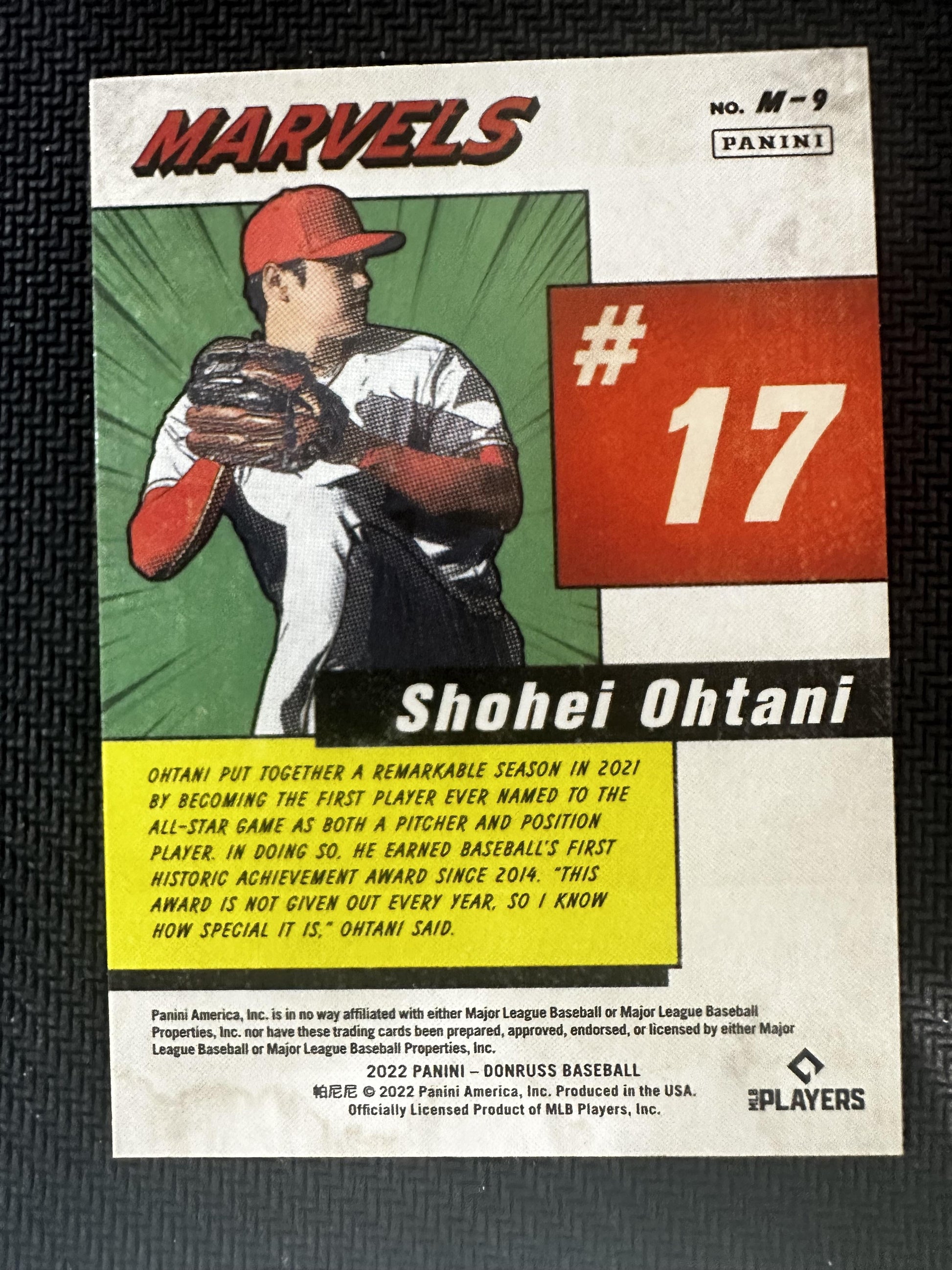 #M-9 Shohei Ohtani 2022 Donruss Los Angeles Angels sports Marvels Rapture