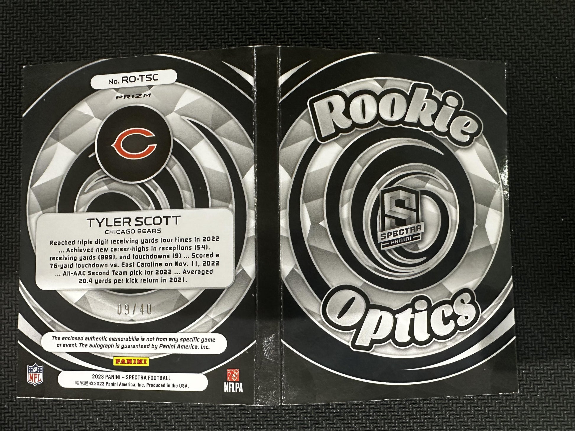 #RO-TSC Tyler Scott 2023 Panini Spectra /40 Bears Rookie Optics Hyper Black