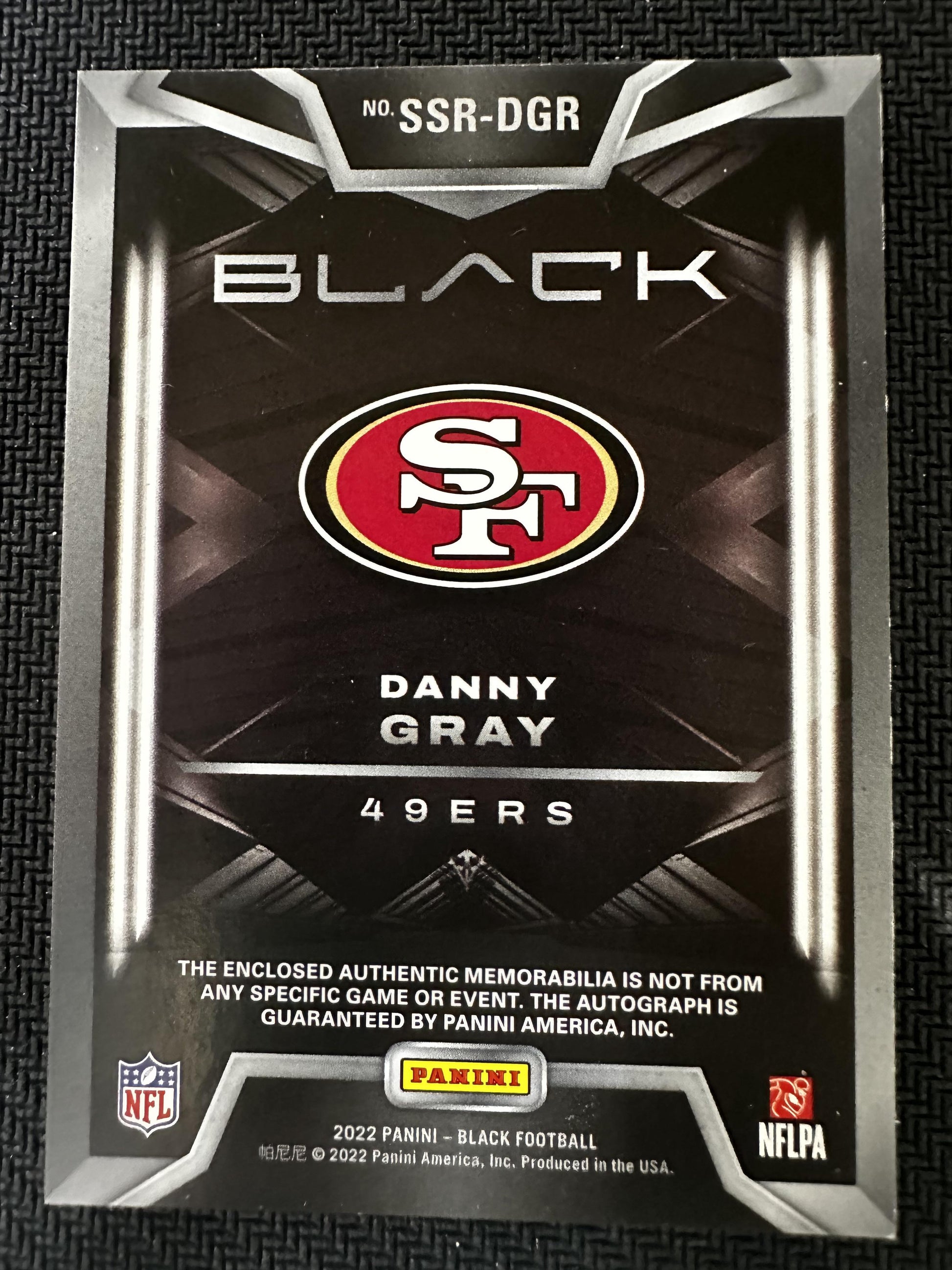 #SSR-DGR Danny Gray 2022 Panini Black /99 49ers Sizeable Signatures Jersey