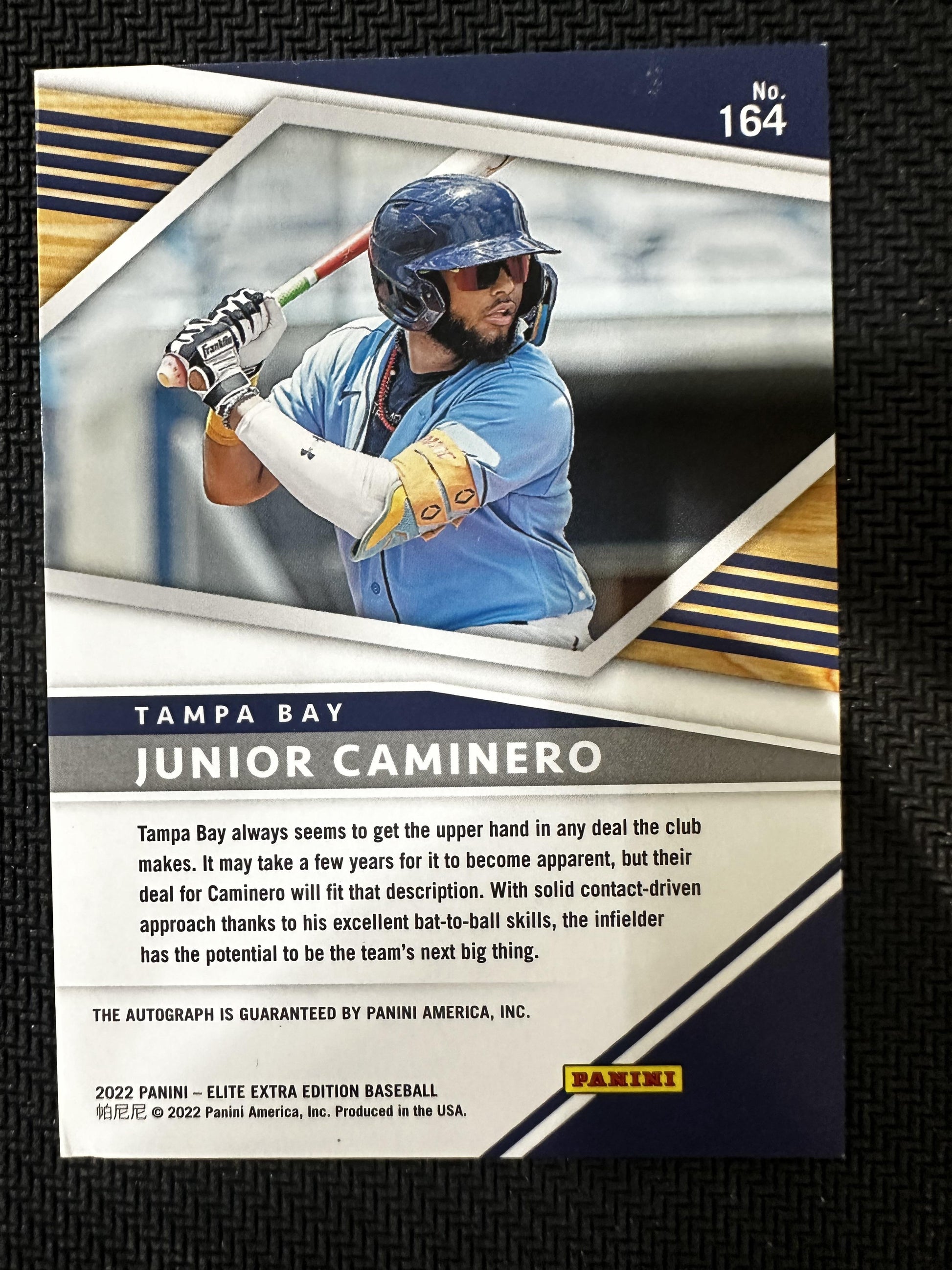 #164 Junior Caminero 2022 Panini Elite Extra Edition Auto Rays Signatures