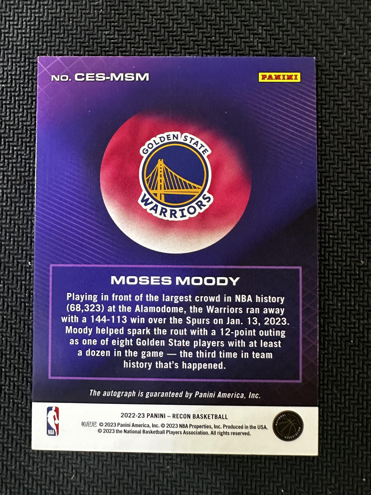 #CES-MSM Moses Moody 2022-23 Panini Recon /25 Warriors Called to Excellence Sig