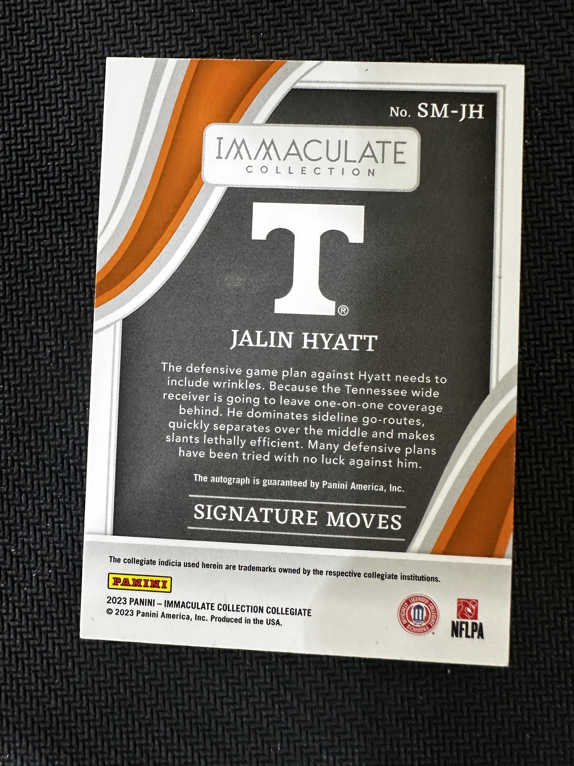 #SM-JH Jalin Hyatt 2023 Panini Immaculate Collegiate /99 Signature Moves