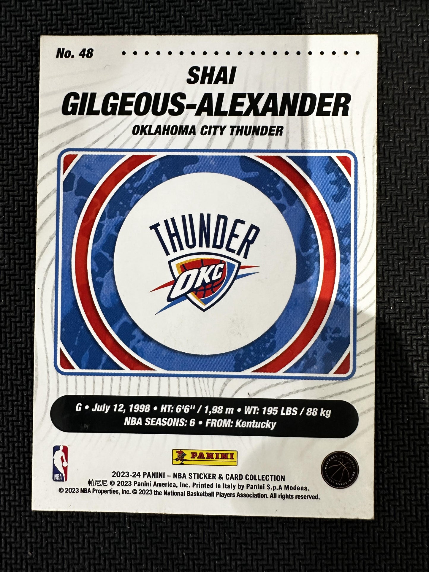 #48 Shai Gilgeous-Alexander 2023-24 Panini NBA Sticker SN #/200 Thunder Blue